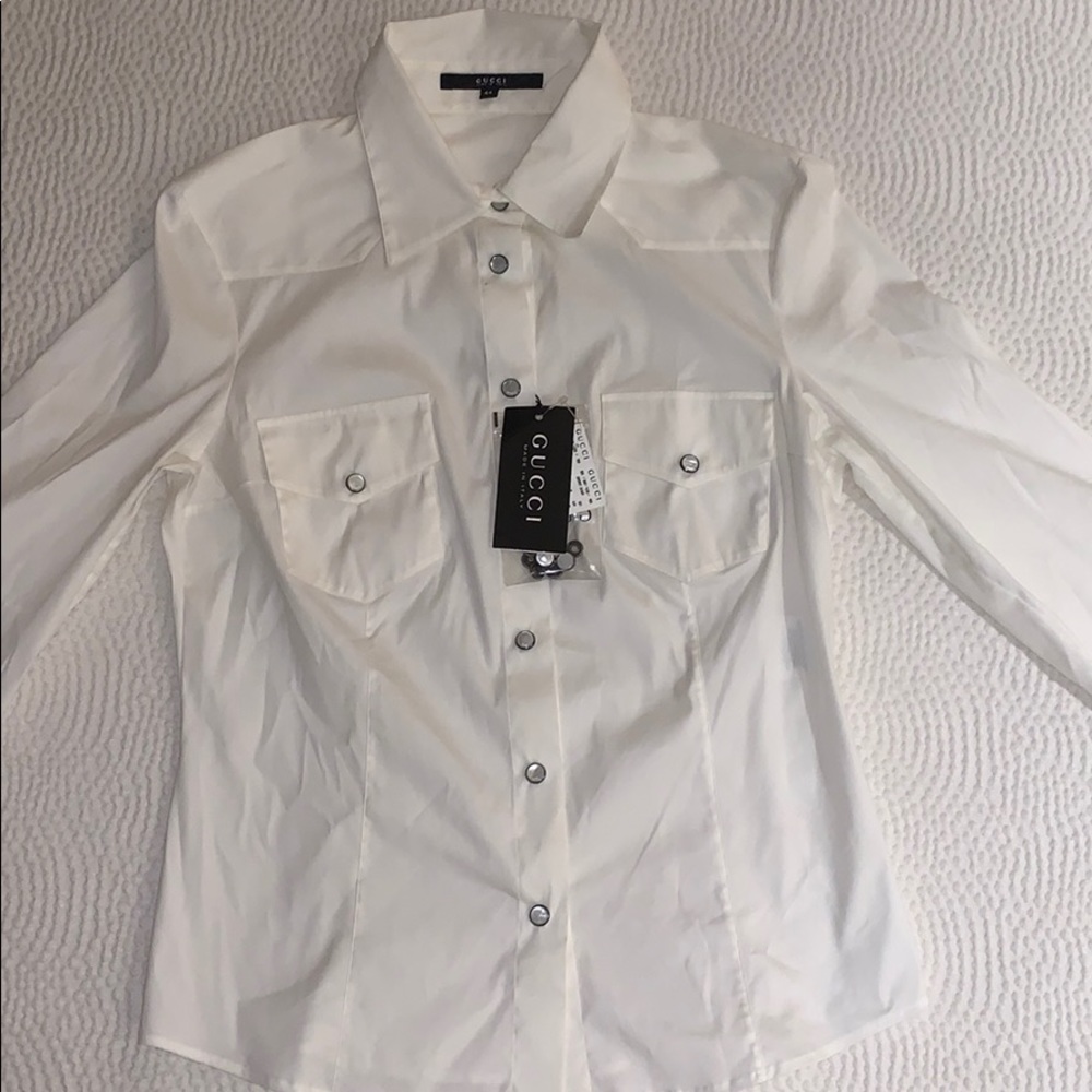 GUCCI long-sleeve white oxford blouse